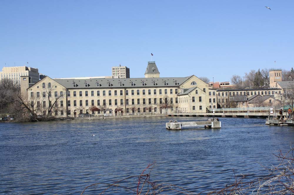 Wisconsin Appleton Fox River with building.