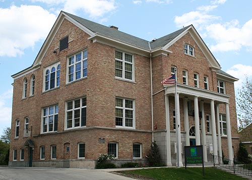 Light brown brick building.