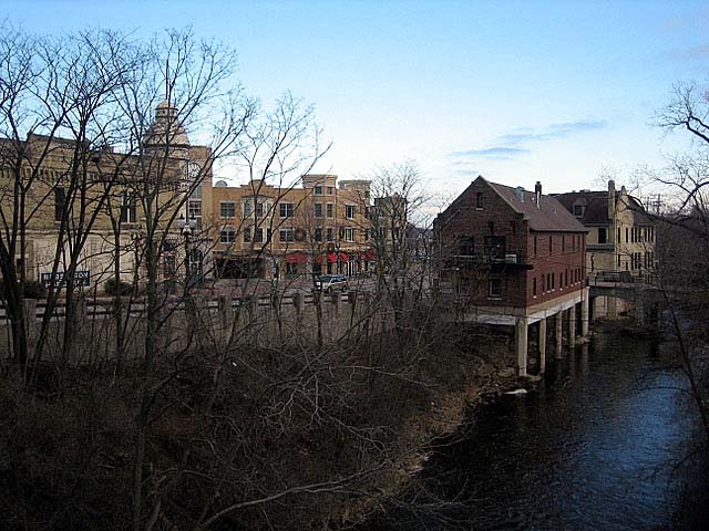 River with town of Wauwatosa, Wisconsin in background.