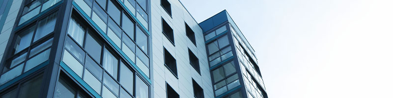 Exterior view of an apartment building