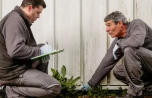 Terminix Wil-Kil Pest Control technicians conducting an exterior check of a building as part of an integrated pest management service plan.